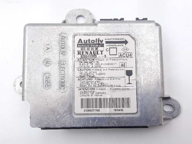 Recambio de centralita airbag para renault megane ii berlina 5p dynamique referencia OEM IAM 8200412029 605489900 G106N271143
