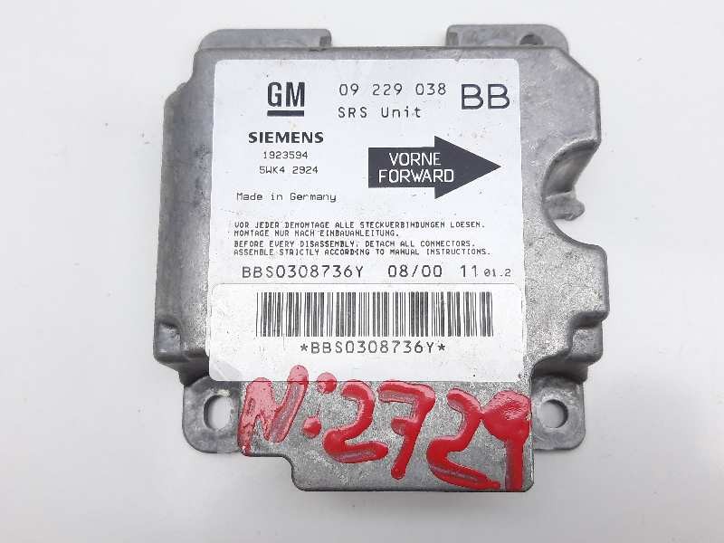 Recambio de centralita airbag para opel combo (corsa b) 1.4 cat (2h6) referencia OEM IAM 09229038  
