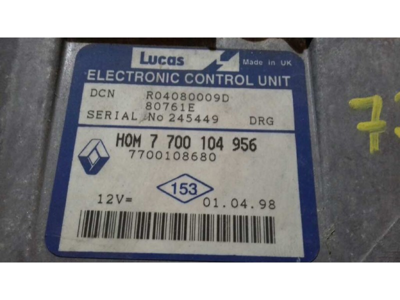 Recambio de centralita motor uce para renault clio ii fase i (b/cbo) 1.9 d referencia OEM IAM 7700104956 LUCAS R04080009D