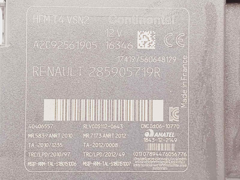Recambio de modulo electronico para renault captur life referencia OEM IAM 285905719R  