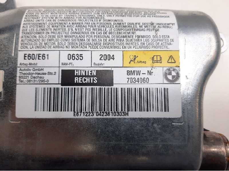 Recambio de airbag lateral trasero derecho para bmw serie 5 berlina (e60) 530d referencia OEM IAM 601190400 7034060 