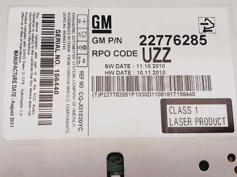 Recambio de sistema audio / cd para chevrolet cruze ls referencia OEM IAM 22776285  