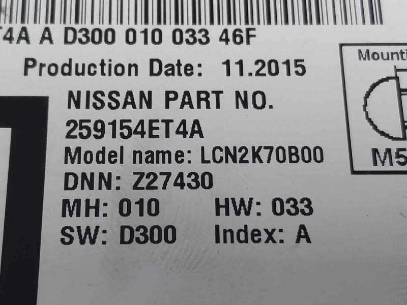 Recambio de sistema navegacion gps para nissan qashqai (j11) black edition referencia OEM IAM 259154ET4A 259204EA0C 7612033104