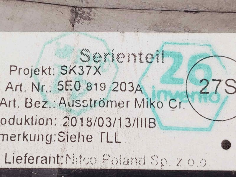 Recambio de rejilla aireadora para skoda octavia lim. (5e3) rs 245 referencia OEM IAM 5E0819203A  