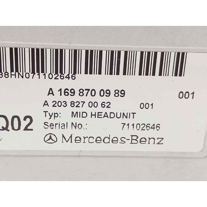 Recambio de sistema audio / cd para mercedes clase a (w169) a 150 (169.031) referencia OEM IAM A1698700989 A2038270062 