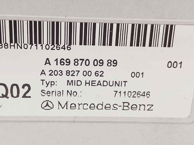 Recambio de sistema audio / cd para mercedes clase a (w169) a 150 (169.031) referencia OEM IAM A1698700989 A2038270062 