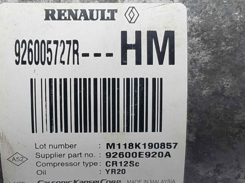 Recambio de compresor aire acondicionado para dacia lodgy referencia OEM IAM 926005727R 92600E920A 