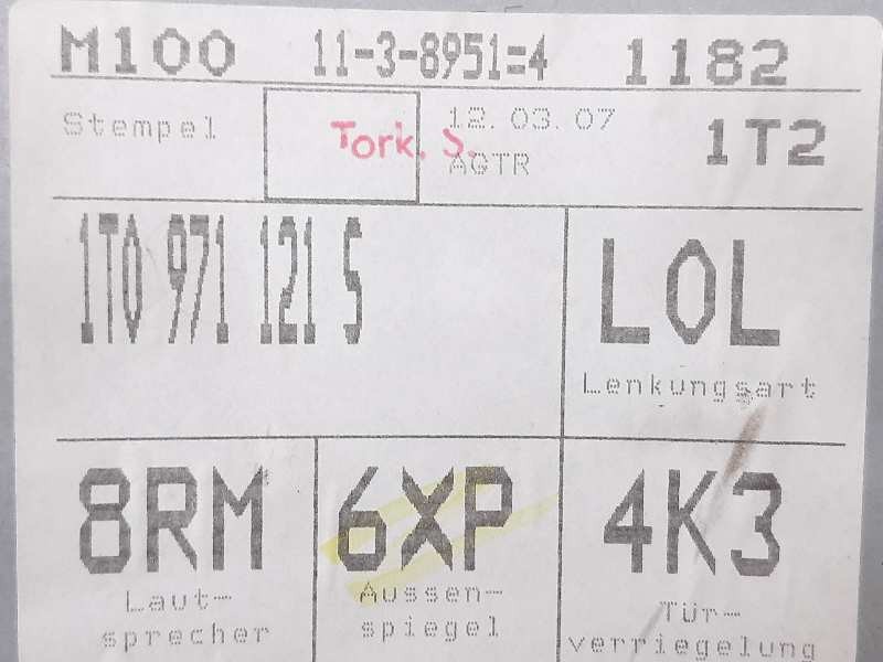 Recambio de elevalunas delantero derecho para volkswagen touran (1t2) sport referencia OEM IAM 1T1837730AK 1T0971121S 