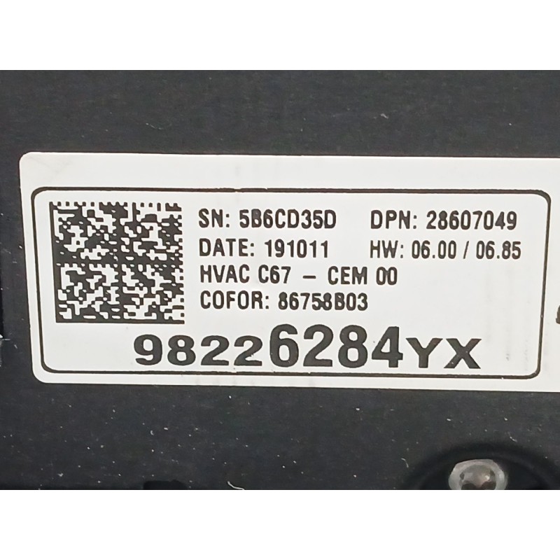 Recambio de mando climatizador para opel crossland x / crossland (p17, p2qo) 1.2 (75) referencia OEM IAM 98226284YX  