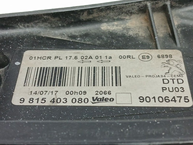 Recambio de faro derecho para peugeot 2008 i (cu_) 1.6 bluehdi 100 referencia OEM IAM 9815403080  