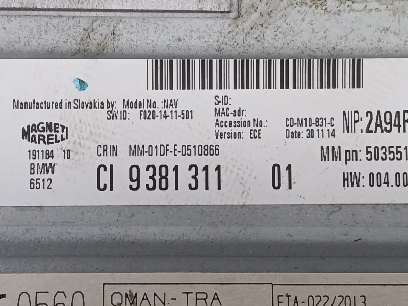 Recambio de sistema audio / cd para bmw 3 (f30, f80) 318 d referencia OEM IAM 938131101  