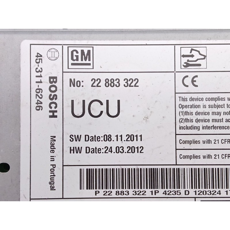 Recambio de sistema audio / cd para opel zafira tourer c (p12) 2.0 cdti (75) referencia OEM IAM 22883322  