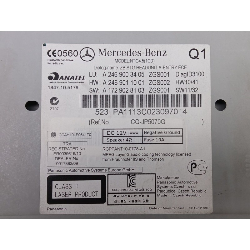 Recambio de sistema audio / cd para mercedes-benz clase b sports tourer (w246, w242) b 180 cdi (246.200) referencia OEM IAM A246