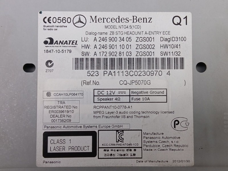 Recambio de sistema audio / cd para mercedes-benz clase b sports tourer (w246, w242) b 180 cdi (246.200) referencia OEM IAM A246