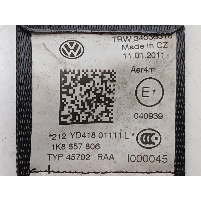 Recambio de cinturon seguridad trasero derecho para volkswagen scirocco iii (137, 138) 2.0 tdi referencia OEM IAM 1K8857806  