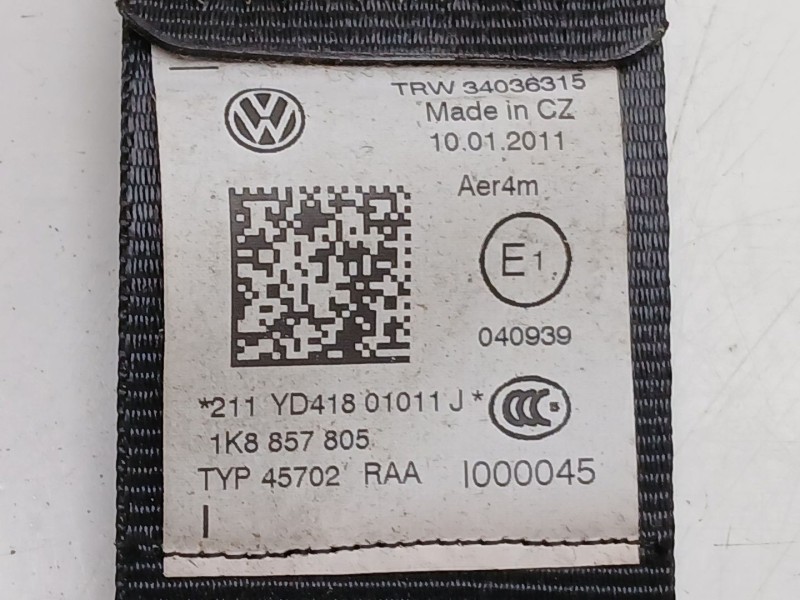Recambio de cinturon seguridad trasero izquierdo para volkswagen scirocco iii (137, 138) 2.0 tdi referencia OEM IAM 1K8857805  