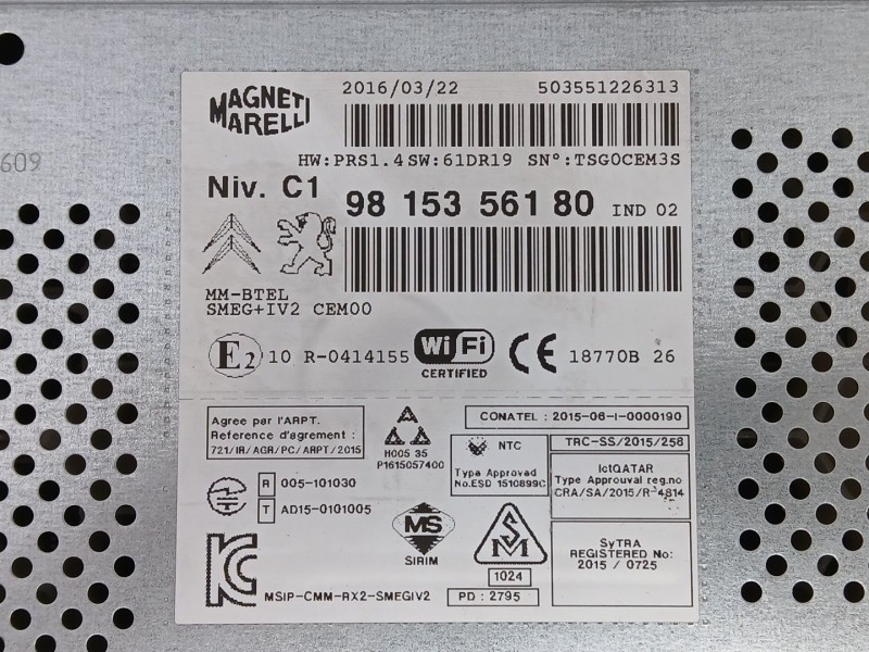 Recambio de sistema audio / cd para peugeot partner tepee 1.6 bluehdi 100 referencia OEM IAM 9815356180  