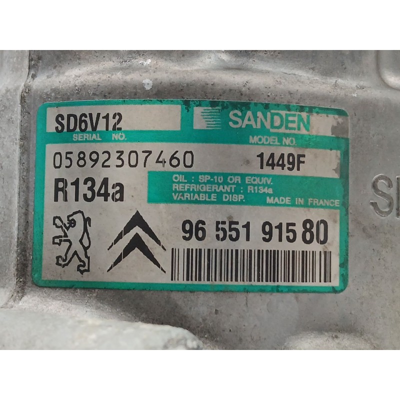 Recambio de compresor aire acondicionado para peugeot 206 hatchback (2a/c) 1.6 hdi 110 referencia OEM IAM 9655191580  SD6V12