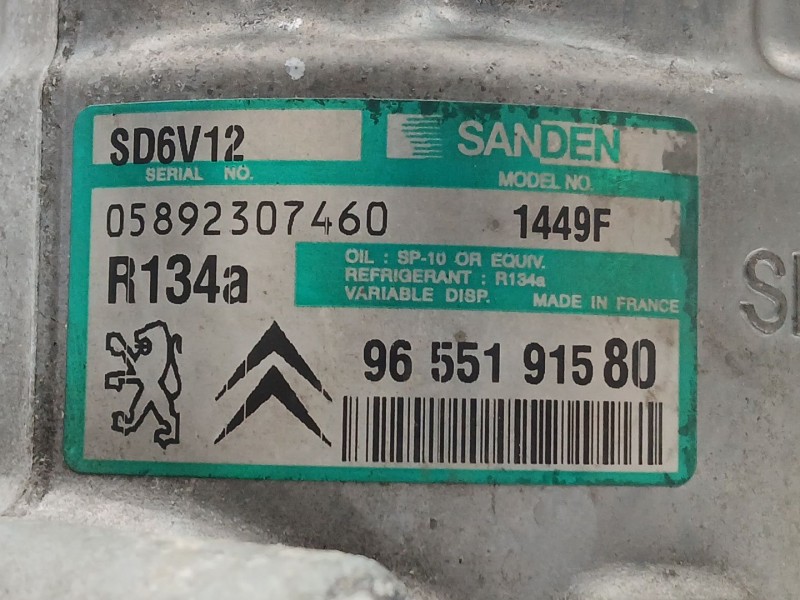 Recambio de compresor aire acondicionado para peugeot 206 hatchback (2a/c) 1.6 hdi 110 referencia OEM IAM 9655191580  SD6V12