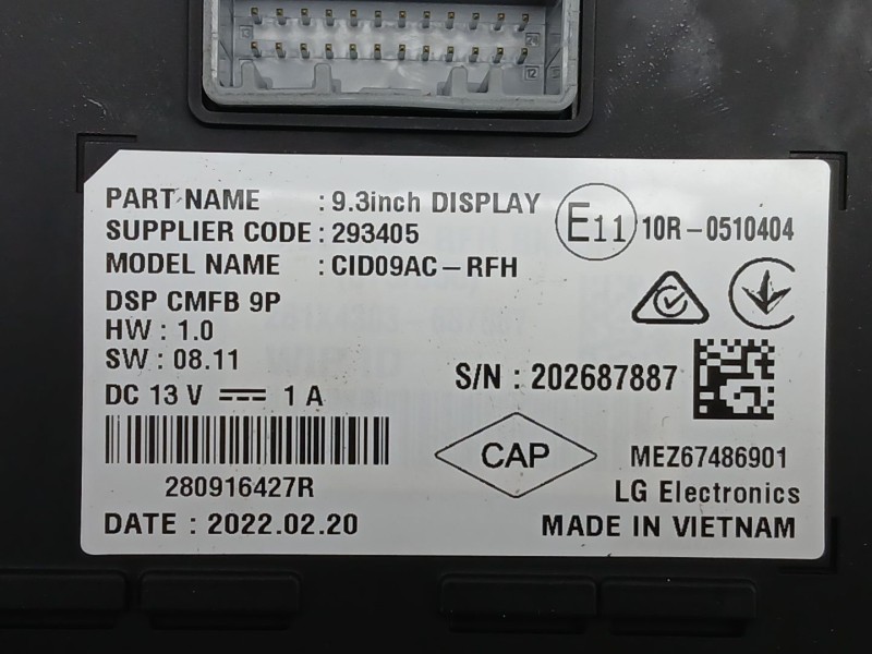 Recambio de pantalla multifuncion para renault arkana i (lcm_, ldn_) 1.6 e-tech 145 (ldmu) referencia OEM IAM 280916427R  