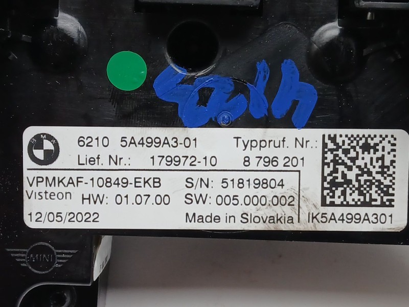 Recambio de cuadro instrumentos para mini mini (f55) cooper referencia OEM IAM 62105A499A301 62105A499A3 