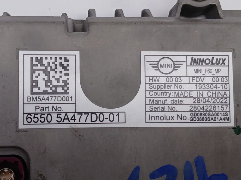 Recambio de pantalla multifuncion para mini mini (f55) cooper referencia OEM IAM 65505A477D001 65505A477D0 