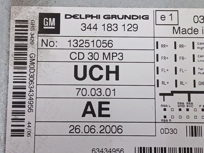 Recambio de sistema audio / cd para opel antara a (l07) 2.0 cdti referencia OEM IAM 344183129 13251056 