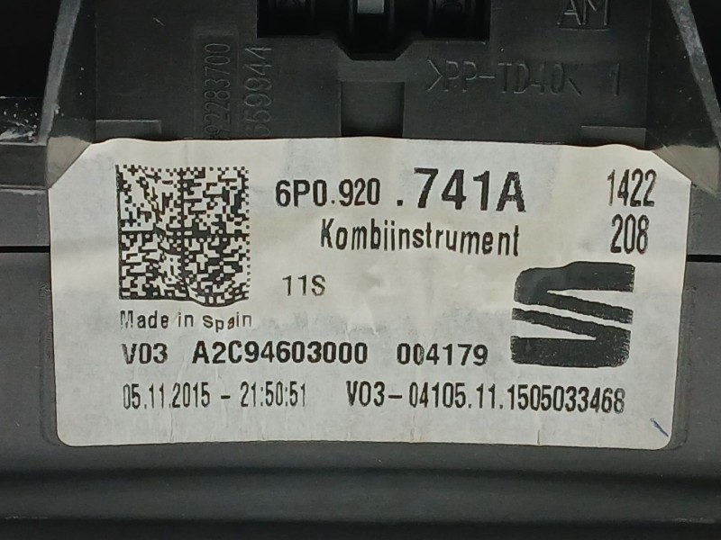 Recambio de cuadro instrumentos para seat ibiza iv (6j5, 6p1) 1.4 tdi referencia OEM IAM 6P0920741A A2C94603000 
