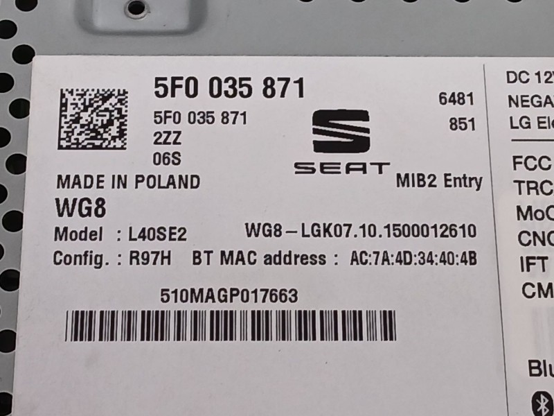 Recambio de sistema audio / cd para seat ibiza iv (6j5, 6p1) 1.4 tdi referencia OEM IAM 5F0035871  