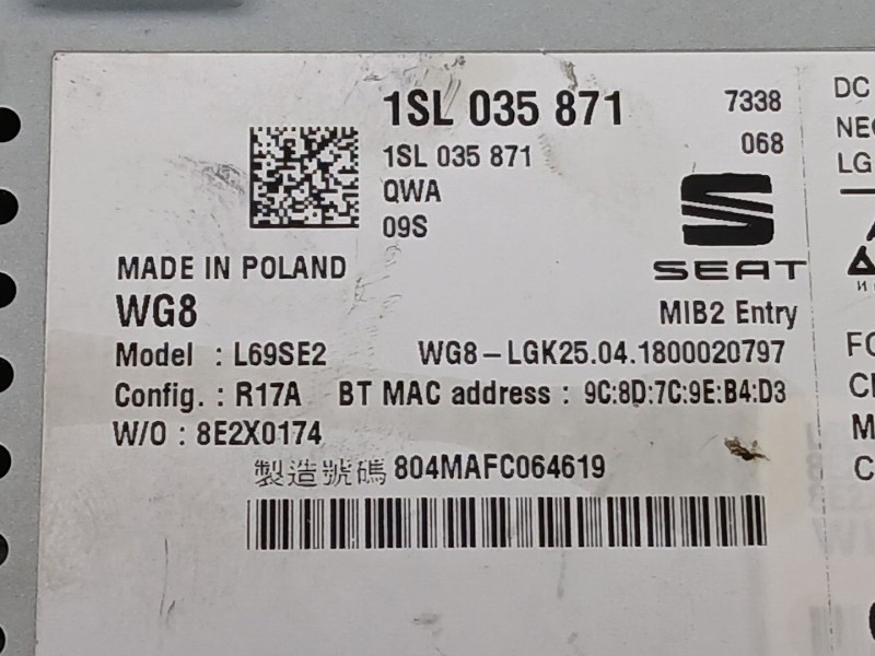 Recambio de sistema audio / cd para seat mii (kf1, ke1) 1.0 referencia OEM IAM 1SL035871  