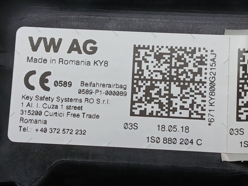 Recambio de kit airbag para seat mii (kf1, ke1) 1.0 referencia OEM IAM 1S1857034 1S0880204C 6J0880201AG