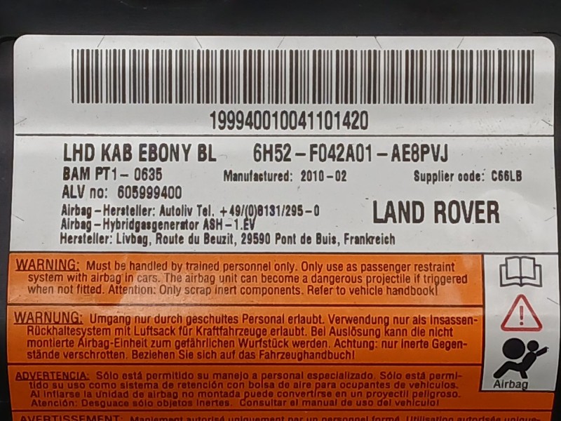 Recambio de kit airbag para land rover freelander 2 (l359) 2.2 td4 4x4 referencia OEM IAM 6H5204634AN 6G9N042A94DG 6H52043B13AD8