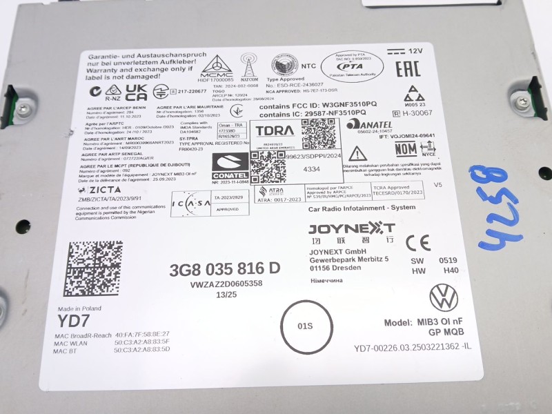 Recambio de sistema audio / cd para volkswagen taigo (cs1) 1.0 tsi referencia OEM IAM 3G8035816D  