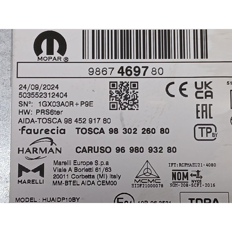 Recambio de sistema audio / cd para citroën berlingo furgoneta/monovolumen (k9) 1.5 bluehdi 100 referencia OEM IAM 9867469780 98