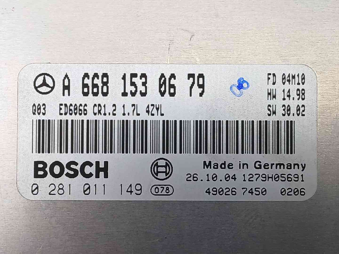 CENTRALITA MOTOR UCE MERCEDES-BENZ VANEO (W414) FURGONETA COMPACTA A6681530679 / 0281011149 A66815306790281011149 - Vista 2