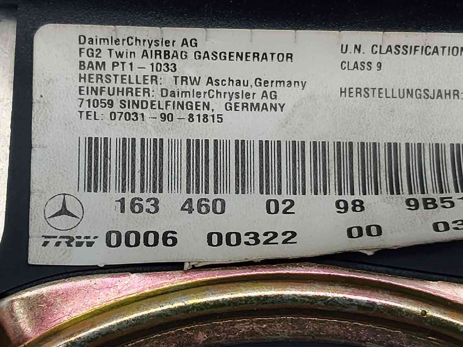 AIRBAG DELANTERO IZQUIERDO MERCEDES-BENZ CLASE M (W163) 1634600298 1634600298 - Vista 3