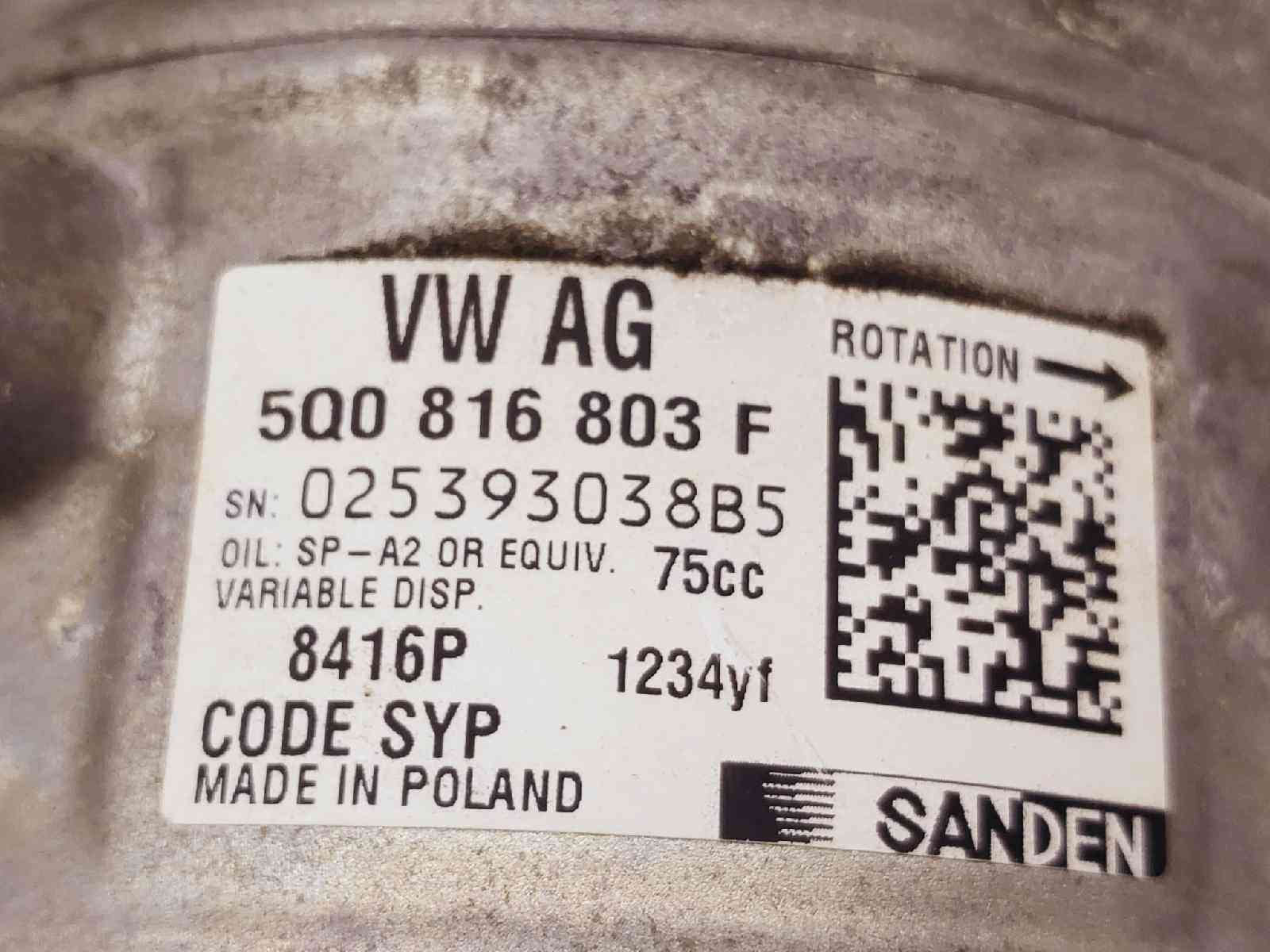 COMPRESOR AIRE ACONDICIONADO SKODA OCTAVIA LIM. (5E3) 5Q0816803F 5Q0816803F - Vista 3